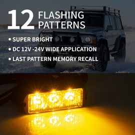 FXC (2PCS 3-LED Strobe Lights Amber Waterproof Emergency Beacon Flash Lights,Purishion Caution Bar 12 Different Flashing Car SUV Pickup Truck Van