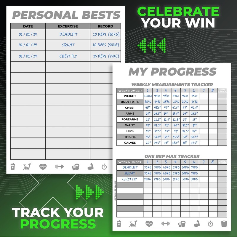 Gym Workout Log Book - Leather Cover Fitness Planner with