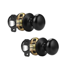 Probrico Passage Door Knobs Closet Door Knobs 2 Pack, Black Interior Door Handles with Adjustable 60-70mm Latch, Passage Doorknob for Hallway French Doors