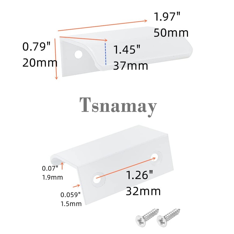 Tsnamay 2Pcs 1.97" White Arc Surface Pull,White Edge Pulls Furniture
