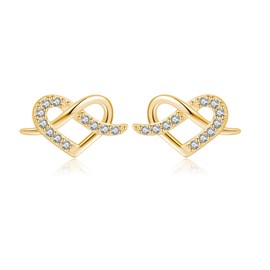 Reffeer Solid 925 Sterling Silver CZ Infinity Heart Stud Earrings for Women Teen Girls Love Heart Stud Earrings (B-18K Gold)