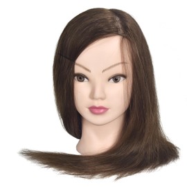 Mannequin Head 16 - 18 Inch Female 100% Real Hair Hairdresser Cosmetology Mannequin Training Head Hair Doll Head with Table Clamp Holder