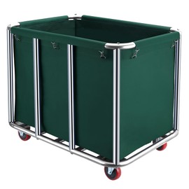 Commercial Laundry Cart with Wheels,11.35 Bushel Commercial Laundry Hamper,Industrial Rolling Laundry Basket with Sturdy Stainless Steel Frame and Oxford Bag for Home Hotel 440 lbs (Blackish Green)
