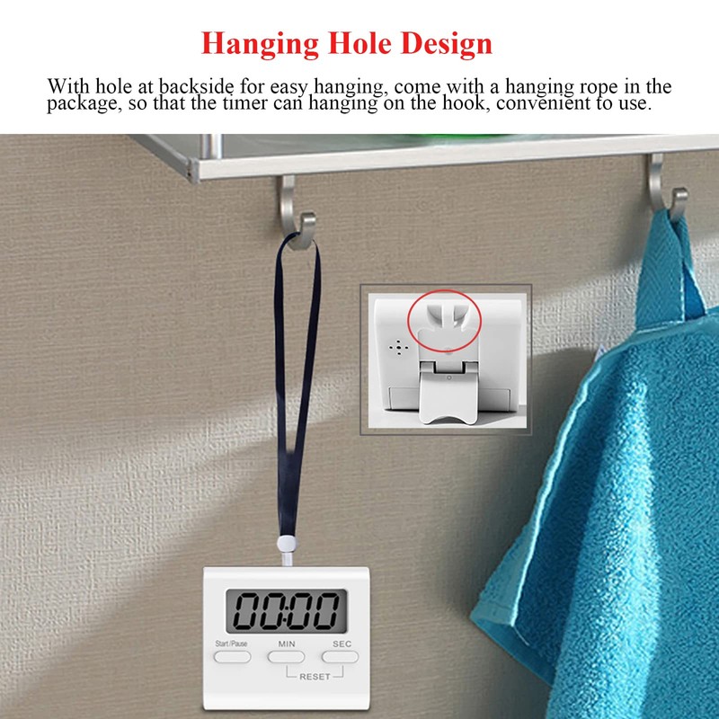Small Digital Kitchen Timer Magnetic Back, Loud Alarm Reminder with