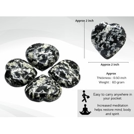 Black & White Tourmaline Crystal Heart Palm Stone - Pocket Massage Worry Stone for Natural Body Chakra Balancing, Reiki Healing and Crystal Grid
