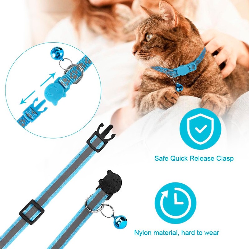 Bosose 2 Pack Cat Collar with Bells, Reflective Collars for