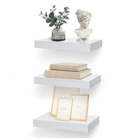 AHDECOR White Floating Shelves Set of 3 - Modern Wall Mounted Shelves for Living Room, Bedroom, Bathroom, Kitchen, Office - Space-Saving and Decorative Storage Solution