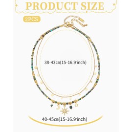 UYRVAPE Necklace Set Boho North Star Necklace Crystal, Round Pendants Necklace North Star Pendant Necklace CZ Star Choker Necklace Gold Rhinestone Necklace Jewellery for Women and Girls (2 Pieces)