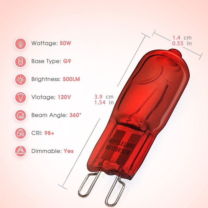 Briignite G9 Infrared Heat Lamp Bulbs for Reptile, Mini Reptile