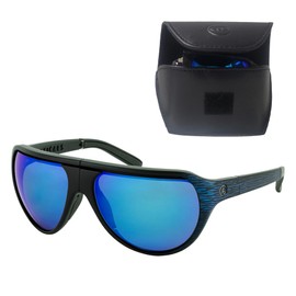 POPTICALS PopAir Foldable and Oversized Aviator Sunglasses for Women and Men - Matte Blue Wood Grain/Blue Mirror Lenses