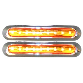 7" Oval Bar Style 9 LED Lights Chrome Side/Rear Marker Clearance Truck Trailer Boat CAB RV Amber/Red Lens [9 LEDs] [Chrome Bezel] [IP 67 Submersible Waterproof] (2x, Amber)