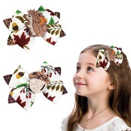 HAIMITI 2pcs Fall Thanksgiving Hair Clips Squirrel Hair Accessories For Women Pinecone Hair Clip Maple Leaves Hair Pins Cherry Hair Barrettes Sequin Hair Bows For Fall Thanksgiving Kids Party Decor