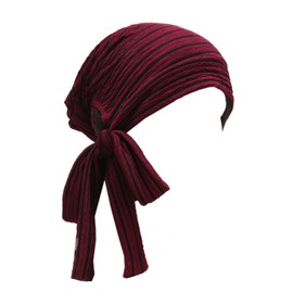 ZLYC Women's Chemo Headwear Summer Headwraps Beanie Stretch Headwraps, Burgundy Striped