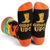 Lavley Funny Socks for Outdoor Activities Lovers and More - Novelty Gifts for Men, Women, and Teens (US, Alpha, One Size, Regular, Regular, Giddy Up (Cowboy))