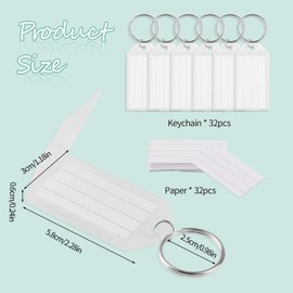 Pack of 32 Key Fobs, Key Tags for Labelling, Robust Key Labelling Pendants, Transparent Writeable Key Tags for Pets, Suitcase, Luggage Items, White