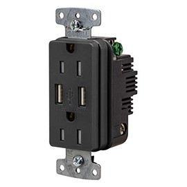 Bryant Electric USBB15ABK 3.1 Amp Type A USB Charger Outlet, 15A 125V, Tamper Resistant Duplex Receptacle, Black