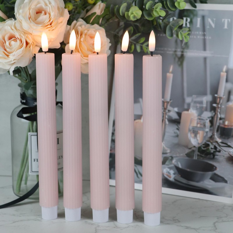 DRomance Pink Flameless Flickering Taper Candles Battery Operated with 10-Key