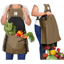 Soil & Sun Gardening Apron with Pockets and Harvesting Pouch - Durable Canvas Design for Men and Women - Convenient Tool Storage and Effortless Harvesting (Dark Beige)