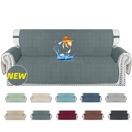 MAXIJIN Waterproof Couch Covers for 3 Cushion Couch Sofa Pet Friendly, 69" Quilted Sofa Covers Washable Dog Couch Cover Protector with Elastic Strap & Side Pocket (Sofa, Dark Gray)