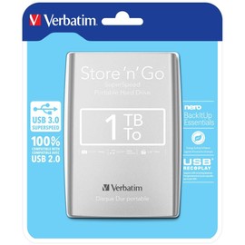 Verbatim 53071 1TB Store 'n' Go USB 3.0 2.5 Inch External Hard Drive -Silver