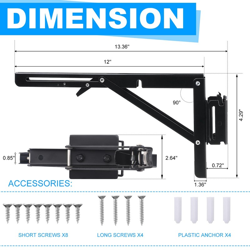Shimeyao 4 Pcs 12 Inch E Track Folding Shelf Brackets