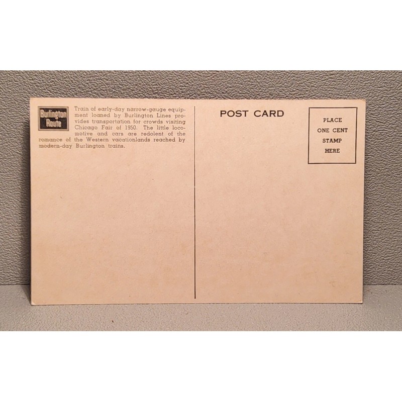 unknown 1950 Postcard~Deadwood Central Train At~1950 Chicago Worlds Fair. #-3403