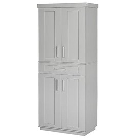 HOMCOM Modern Kitchen Pantry Freestanding Cabinet Cupboard with Doors and Drawer, Adjustable Shelving, Grey