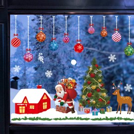Dozesheep Christmas Window Clings Decals Removable Santa Claus Xmas Static Stickers Decor for Living Room, Snowflake Holiday Glass Home Party Gift Kids Bedroom Office Decorations, Dozesheep01a