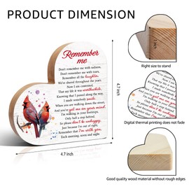 Haizct Remember Me Cardinal Wooden Heart Plaque Sign, Memory Gifts for Loss Loved Ones, Sympathy Funeral Gifts for Women Mom Dad Sister BFF, Bereavement Condolences Gifts, Memorial Poem Gifts