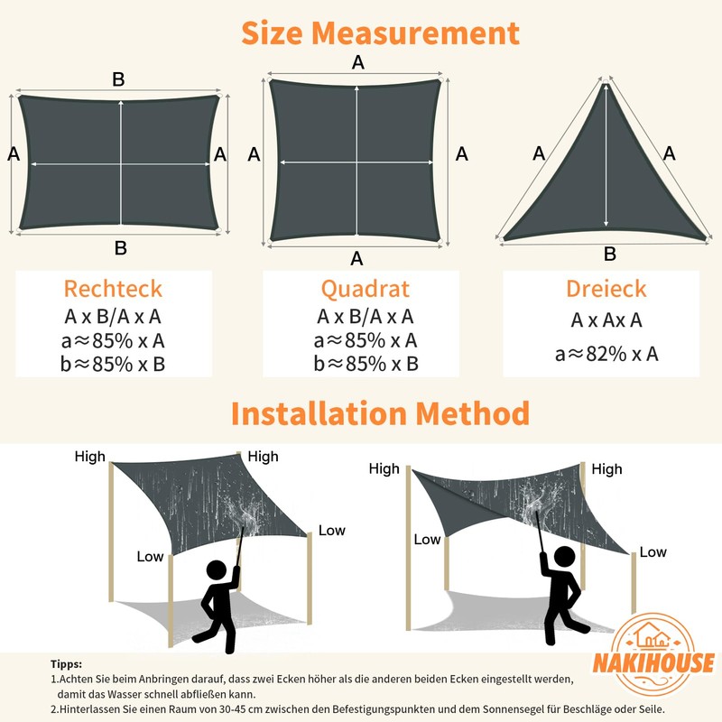 NAKIHOUSE Waterproof Sun Sail with Mounting Kit, 3 x 4