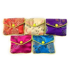 Caprilite 5 x Chinese Silk Jewellery Button Zip Pouch Bag Embroidered Purse Organizer Gift Set UK