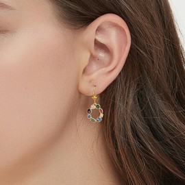 E Jewelry Round Earrings for Women 925 Sterling Silver Colored Stone Earrings, AAA Cubic Zirconia Rainbow Earrings 18K Gold Plated or Rhodium Plated, Sterling Silver