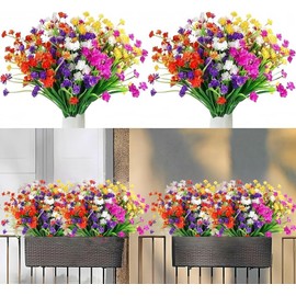 AMZFORGRE 16 Bundles of 4 Colors Artificial Flowers Outdoor Fake Flowers Indoor Faux Plastic Greenery UV Resistant Shrubs Plants for Hanging Plants Pot Garden Porch Home Wedding Window Graves Decor