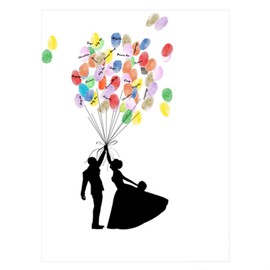 Fingerprint Canvas Wedding Guest Book with 6 Colours Ink DIY Wedding Fingerprint Tree Guest Book for Fingerprints 30 x 40 cm Balloons