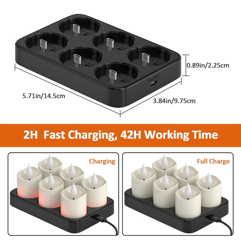 Yme Rechargeable Tea Lights Candles with Charger Storage Base, 6