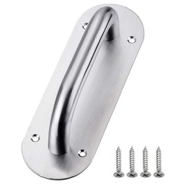 Door Handle with Screws, Stainless Steel Silver Door Handle, Sliding Door Handle, Durable Oval Gate Handle Made of Stainless Steel with Screws for Front Door, Wooden Door, Cabinet Doors, Garden Sheds,