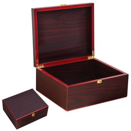 Wooden Keepsake Box with Lid - Decorative Storage Boxes - Memorial Box (Red, Large)
