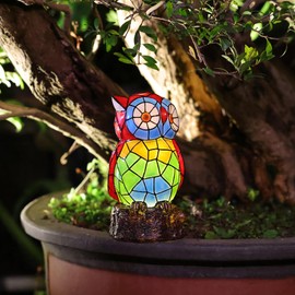 Rezpuao Solar Owl Garden Statues,Owl Decor for Outdoor,Resin Colorful Owls Figurine with Solar Light for Patio,Balcony,Yard,Lawn Ornament,Perfect Garden Gift