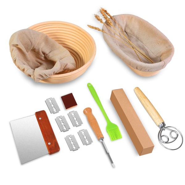 Bread Proofing Basket Set of 2, 9 Inch Round &