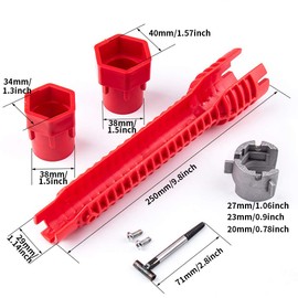 MOFUCA 8-in-1 Faucet and Sink Installer, Multi-purpose Wrench Plumbing Tool, Sink Wrench for Toilet Bowl/Sink/Bathroom/Kitchen Plumbing and More Repair Hand Tools(Red)