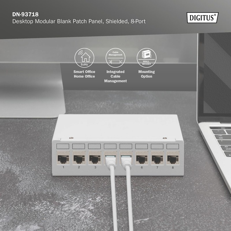 DIGITUS Desktop Modular Patch Panel Shielded 8 Port Light Grey