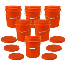 ePackageSupply, 5 Gallon Plastic Bucket with Airtight Lid I Food Grade Bucket | Orange | BPA-Free I Heavy Duty 90 Mil All Purpose Pail Reusable I Made in USA | 6 Count