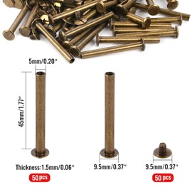 Chicago Binding Screws - 5mm x 45mm Binding Posts - 9.5mm Phillips Nut - Chicago Screw Binding Post Screw Kit for DIY Leather Decoration Scrapbook Photo Albums Bookbinding (Bronze, 50 PCS)