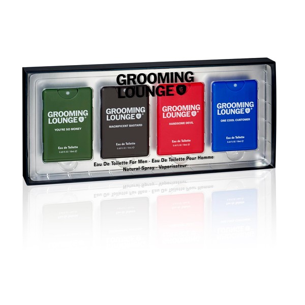 Grooming Lounge Men's Fragrances - 4-Piece Pocket Spray Gift Set - Travel Size - Four Distinct Smells - Cologne For Every Occacion - Perfect Holiday Gift - Multi Pack Luxury EDT - Sampler Set