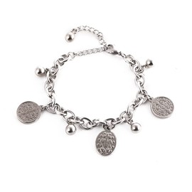 Saint Benedict Charm Bracelet - St. Benedictine Medal Coin Link Bracelet - Religious Gift for Men Women