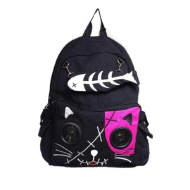 Banned Apparel Kitty Speaker Backpack Fish-Bone Purse 3.5mm Aux