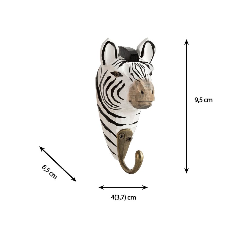 Your Castle 3 Wall Hooks Wooden Zebra, Bear, Panda with