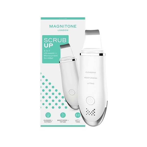 Magnitone Scrub Up 3-in-1 Ultrasonic Pore Scrubber + Serum Infuser, for Clean & Toned Skin, Cleanse, Moisturise & Lift Your Skin, Remove Blackheads + Excess Oil, USB Rechargeable, Ion Technology