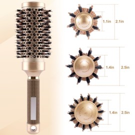 Qaestuan Round Brush, Round Antistatic Ceramic Brush, Round Brush for Blow-Drying, Large with Boar Bristles, Brush for Curls, Styling Brush, Frizz-free Blowouts for Styling, Curls, Blow-Drying (45 mm)