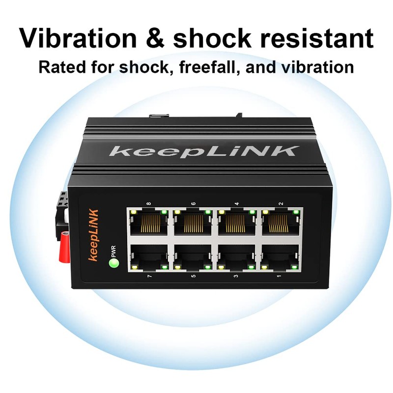 8-Port Industrial Ethernet Switch, Unmanaged 10/100Mbps DIN-Rail Network Switch, IP40,
